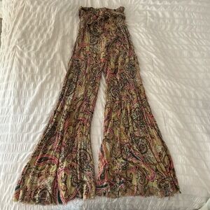 Free People One Paisley Wide Leg Pants with Tie Waist
